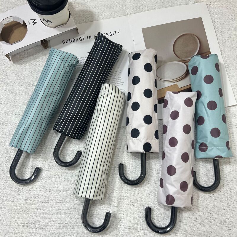 Exported to South Korea, Polka-Dot Curved Handle Sun Protection Parasol, Vinyl Rain or Shine Umbrella for Women, Lightweight Manual Folding Umbrella Exported to South Korea, Polka-Dot Curved Handle Sun Protection Parasol, Vinyl Rain or Shine Umbrella for Women, Lightweight Manual Folding Umbrella