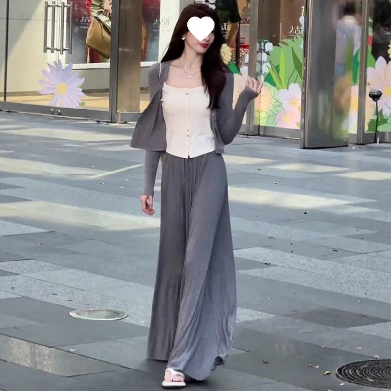 早秋装搭配一整套气质女神范高级感小香风假两件上衣半身裙子套装|undefined