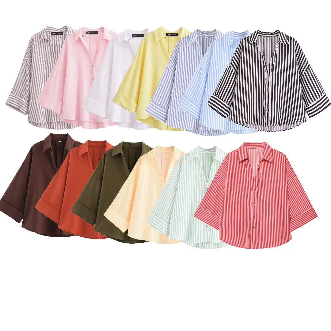 Женская рубашка PB&ZA лето 2025, новая мода, элегантная, универсальная, из льняной смеси, с широкими рукавами, комфортная, 2340939