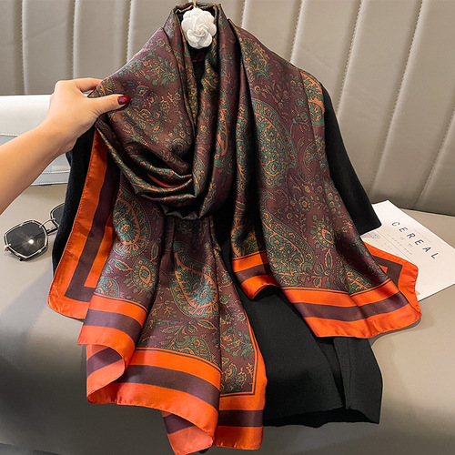  New Korean Style Cashew Pattern Spring and Autumn Imitation Silk Mid-Length Silk Scarf Fashionable Western Style Air Conditioning Scarf Dual-Purpose Shawl