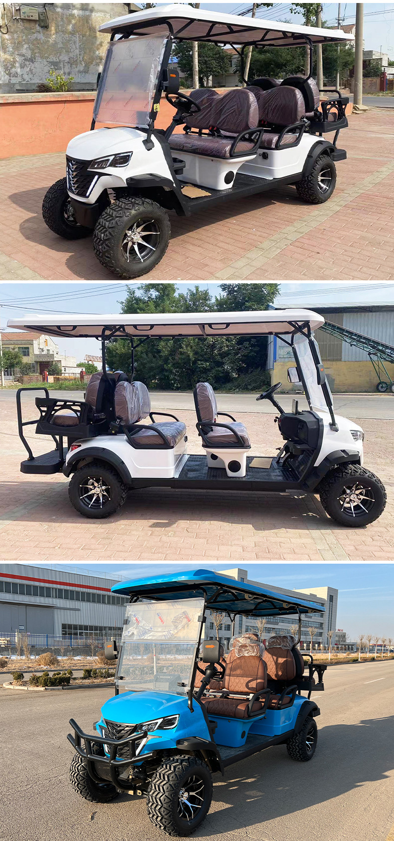 2-seater, 4-seater, 6-seater electric golf carts for export, used in parks for reception, shuttle service, RV viewing, and scenic area sightseeing