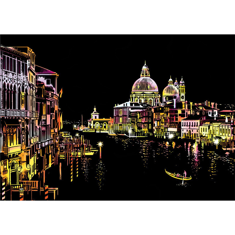YUELU Leap Deer Colorful City Ⅲ Escena nocturna de la ciudad para adultos Pintura para raspar creativa Diy pintura para raspar hecha a mano Ventas directas de fábrica