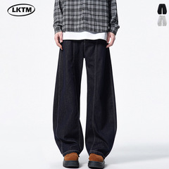 LKTMメンズアメリカレトロ広足ナイフジーンズ男女ゆるいcleanfitシルエットカジュアルパンツ