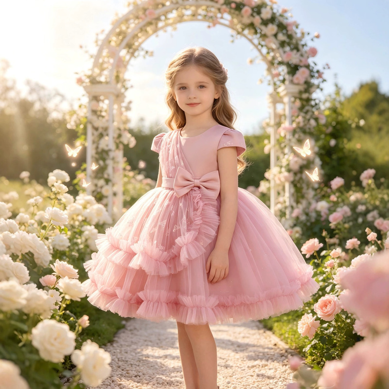 Cross-Border New One-Year-Old Baby Girl Dress Bow Birthday Host Christmas Princess Dress Children's Dress