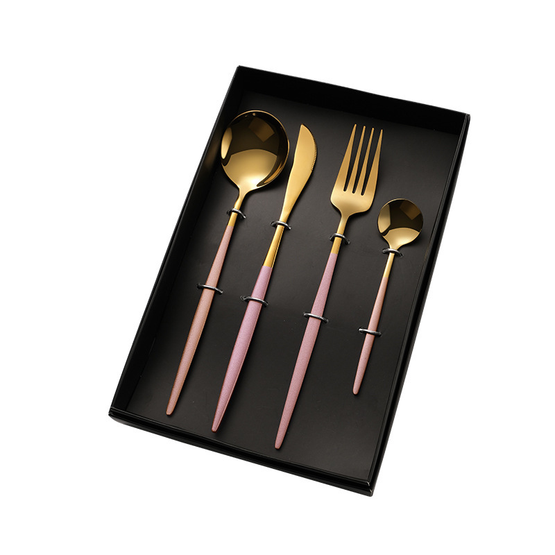 304 cuchara de acero inoxidable subred rojo portugués cuchillo tenedor cuchara de café de oro Acero inoxidable vajilla occidental traje