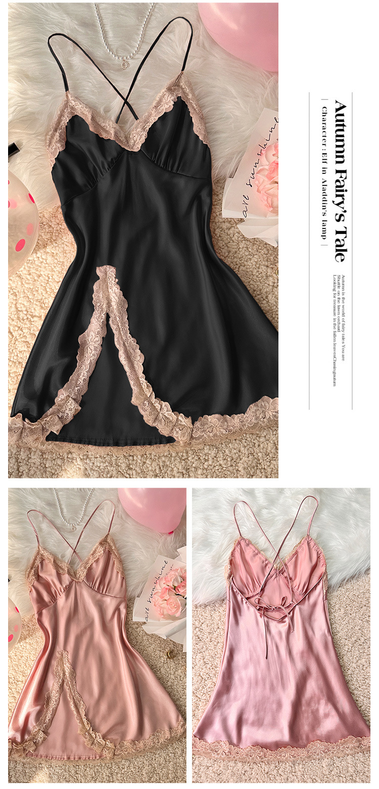 Home Women's Elegant Sexy Color Block Lace Imitated Silk Polyester Pajama Sets display picture 6