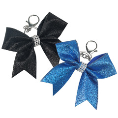 European and American best-selling new bow accessory pendant solid color glitter flashing leather keychain with water pearls royal blue