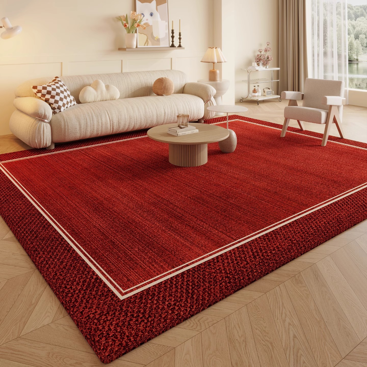 地毯客厅新年红色装饰沙发茶几地毯喜庆高级感防滑圈绒地毯批发