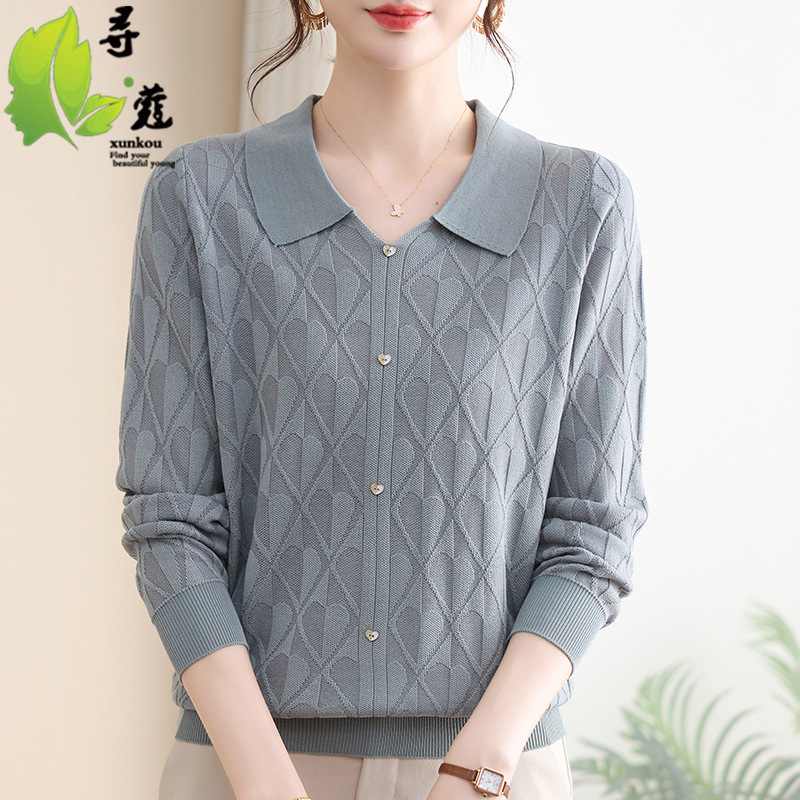 翻领妈妈装时尚女装长袖中老年人衣服气质简约衣服40-60岁春秋装|undefined