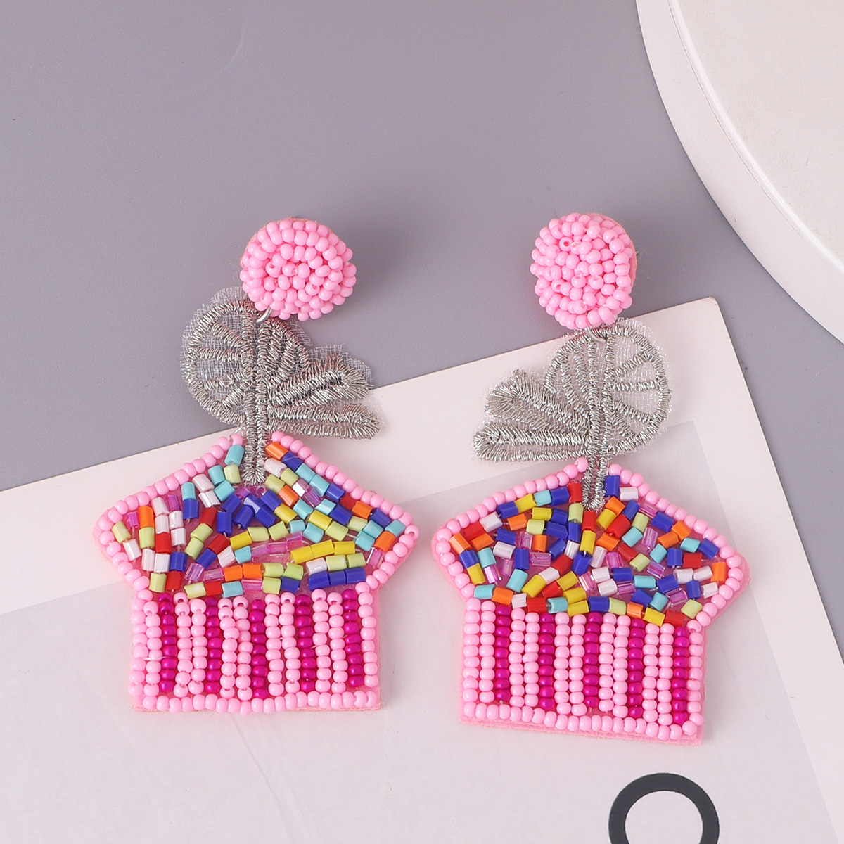 Cute House Resin Beaded Drop Earrings display picture 5