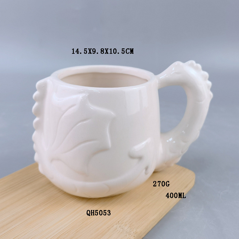 Taza en blanco con mango Taza de menú DIY esmaltada taza hexagonal de color alto barro blanco taza de barro blanco taza de barro recto
