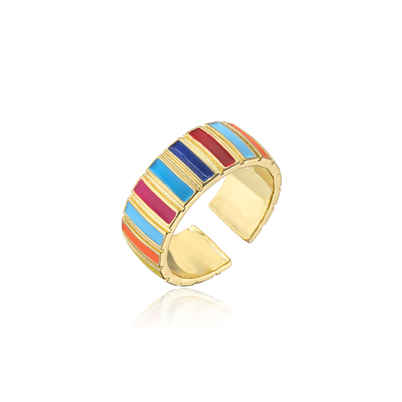 Fashion Candy Color Oil Dripping Geometric Opening Copper Ring Wholesale Nihaojewelry display picture 6