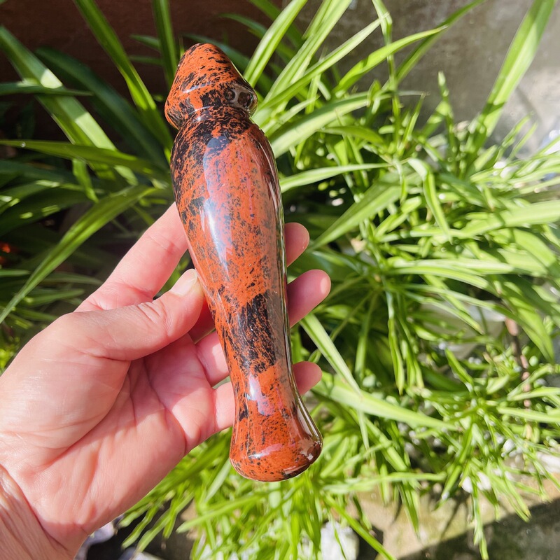 天然红曜石原石雕刻打磨水晶按摩棒摆件 图 2