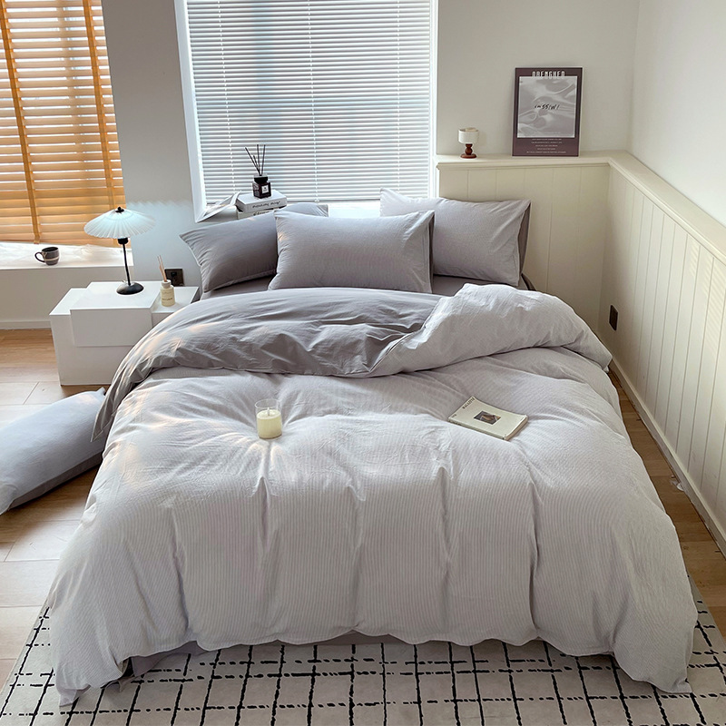 Juego de tres piezas de algodón lavado teñido en hilo, dormitorio de estudiantes universitarios, juego de literas, sábana, sábana, sábana, juego de cuatro piezas