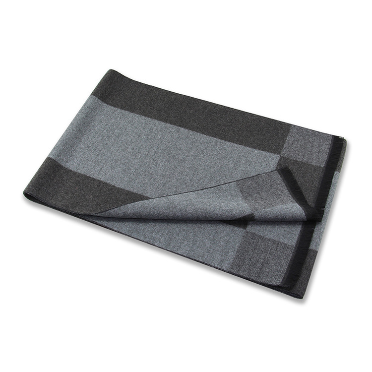Men's Winter Plaid Scarf Warm Thick Business Casual Black Grey_voghion.com
