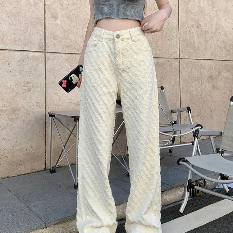 2025秋季小香风设计感重工提花牛仔裤女ins直筒裤显瘦百搭阔腿裤|undefined