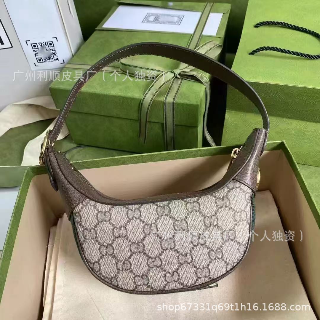 跨境货源高品质双G家ophidia迷你牛角包新月豌豆手提腋下真皮女包