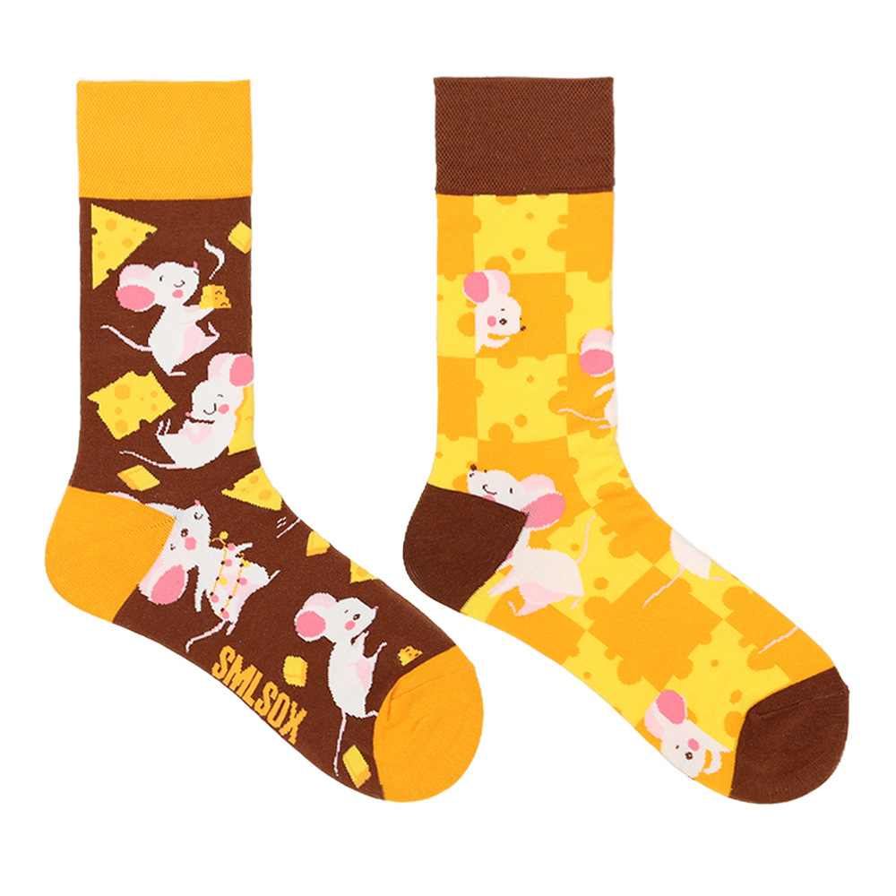 Calcetines AB, calcetines de tubo medio asimétricos y coloridos, calcetines modernos para hombres y mujeres, calcetines de algodón creativos y divertidos con dibujos animados.