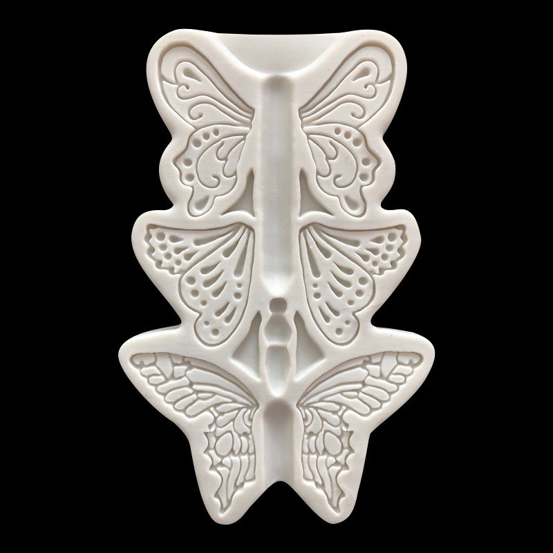 Pastel de mariposa de tres piezas de fondant, molde de decoración de chocolate, galletas de silicona, molde Pace seco, pegamento