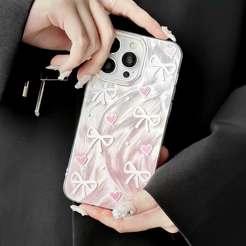 Gradient Pink Bow Hard Phone Case For Iphone 15 Pro Max 14 13 12_voghion.com