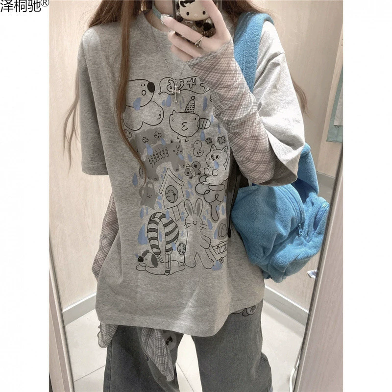 Повторное издание летнего нового повседневного универсального граффити в американском стиле из чистого хлопка национального модного бренда в дождливые дни.