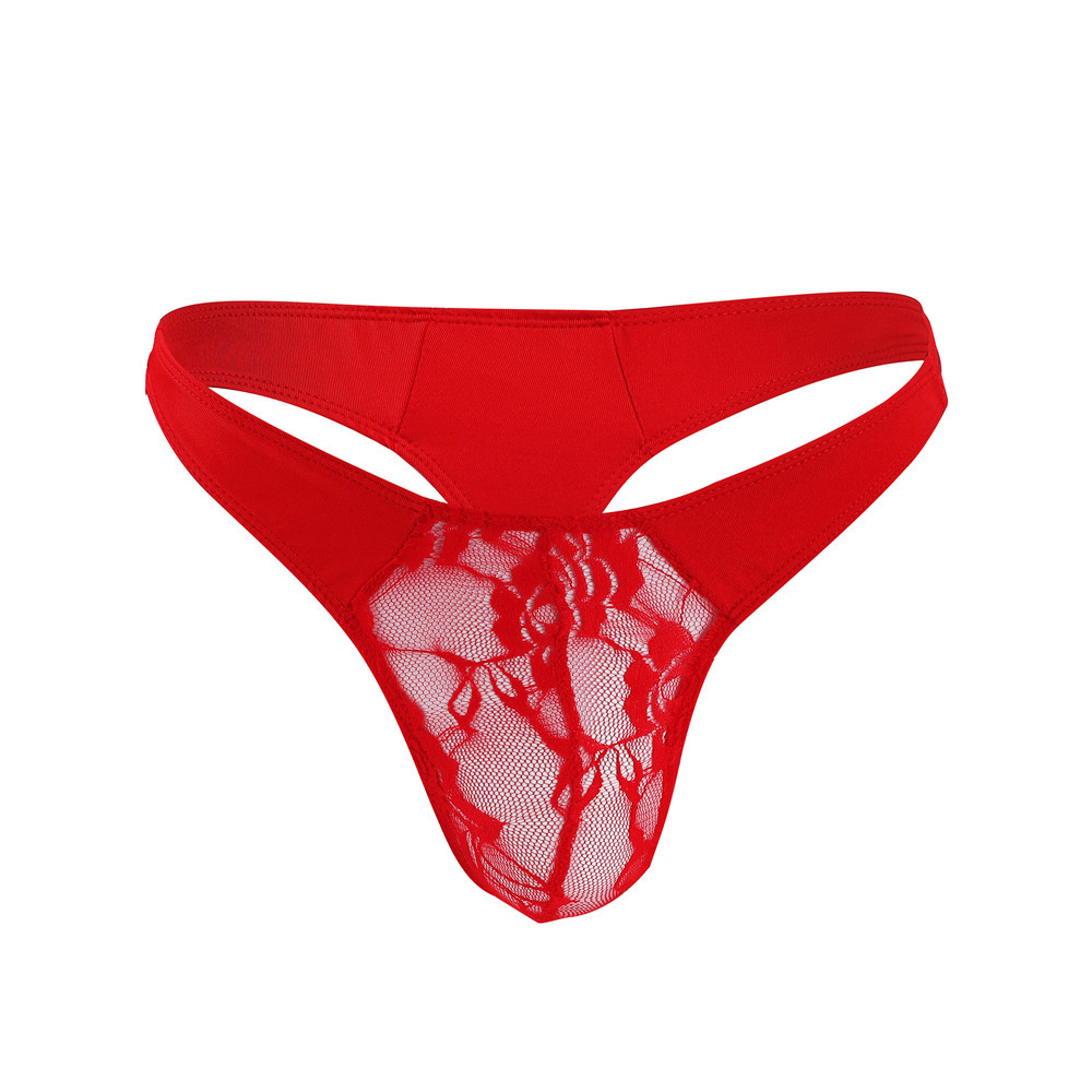 Trendy Personality Lace Thong U-Convex Low Waist Men's T-Pants Transparent Sexy Underwear For Men_voghion.com