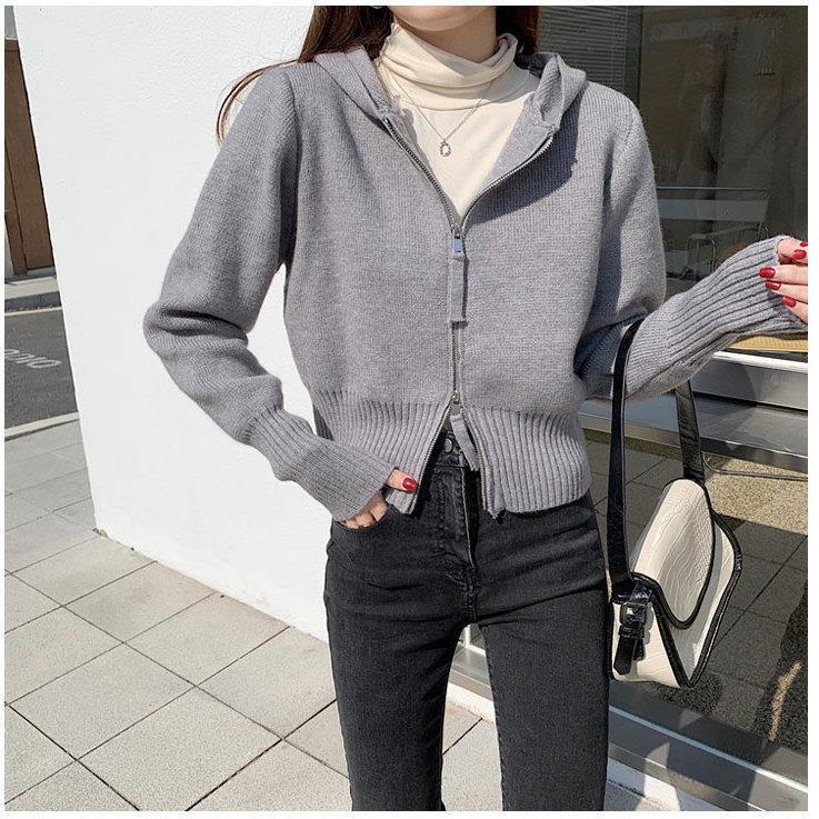 Cardigan Jacket for Women, Knitted 2025 New Style, Zipper, Hooded, Casual, Short, Loose, Outerwear Shirt with a Stylish Design