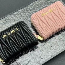 新款女士长款缪钱包拉链褶皱精致手拿包多卡位大容量时尚钱夹长款