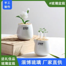 淄博琉璃摆件多肉豆芽盆栽圣诞节仙人掌铃兰花仿真植物水晶玻璃创