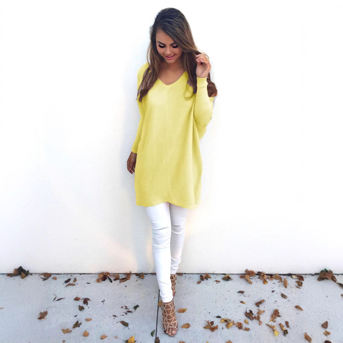 EBAY European and American-style Autumn Wear: V-neck Long-sleeve Women's Thin Sweater—Fashionable, Versatile, and Figure-flattering