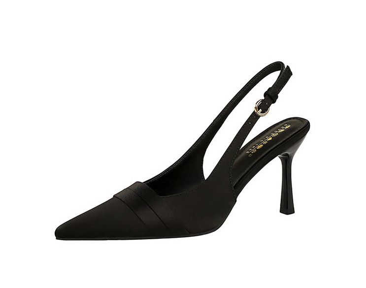Escarpins élégants à bout pointu en satin avec dos ouvert et bride à la cheville - Escarpins pour femmes pour fêtes et soirées_voghion.com