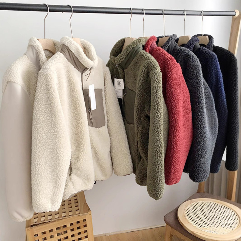 Japanese Order +! Autumn and Winter Unisex Loose-Fitting Windproof and Warm Lamb Fleece Stand-Collar Fleece Jacket