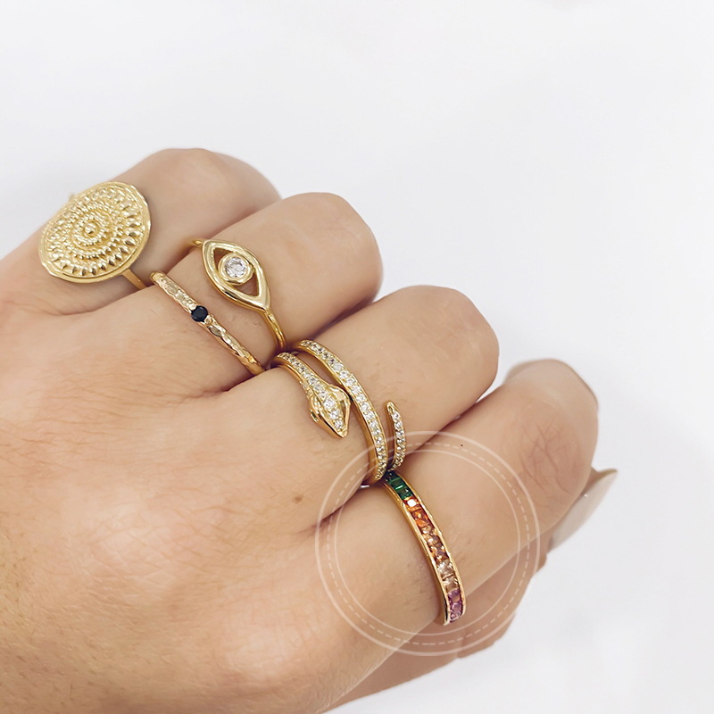 french dating square rainbow zircon simple fashion all-match ring