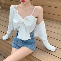 T-shirt with bow, plus size, lifting effect