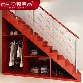 公寓复式楼梯制作钢木镂空梯底斜角开门衣柜储物柜子组合制作包邮