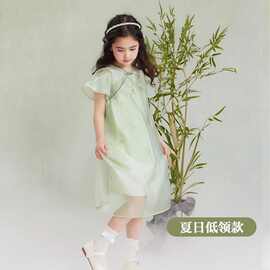 2025年复古国风旗袍裙儿童新中式连衣裙女童夏季兔毛