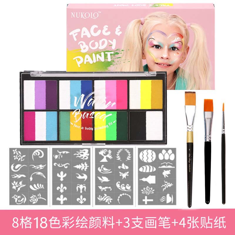 8 rejilla de tres piezas de pintura soluble en agua (incluyendo 1 pluma) + 1 8 # pluma de cabeza ancha + 1 pluma de Punta Negra + 4 plantillas de plata