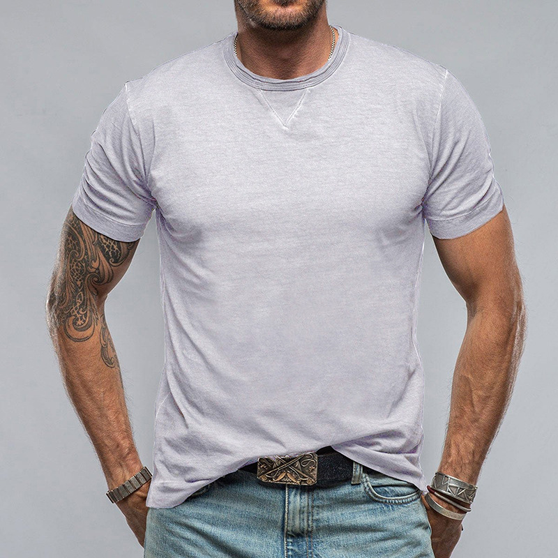 Men's Solid Colour Round Neck Short Sleeve T-shirt Summer Top_voghion.com