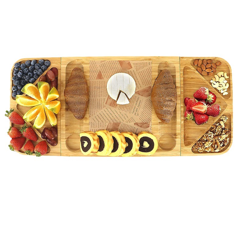 Bandeja de bambú función creativa de empalme tablero de queso traje Carne Queso tabla de cortar madera de bambú plato de servir bandeja de comida cocida