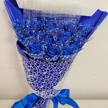 丝带玫瑰花材料包全套手工制作蓝色妖姬彩带花杆花束包装材料