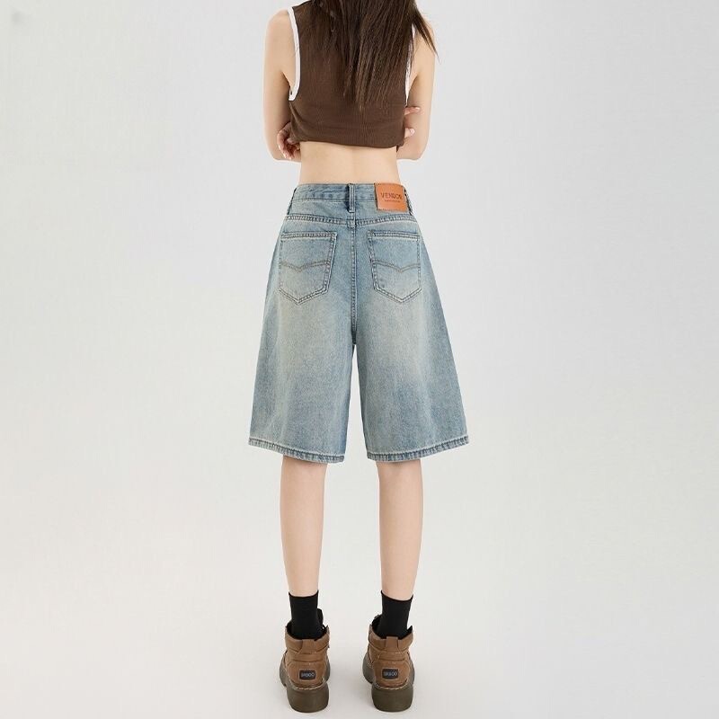 Summer Thin Denim Mid-Length Shorts for Women, Plus Size, Pear-Shaped Body, Loose Wide-Leg High-Waisted Cycling Shorts Summer Thin Denim Mid-Length Shorts for Women, Plus Size, Pear-Shaped Body, Loose Wide-Leg High-Waisted Cycling Shorts