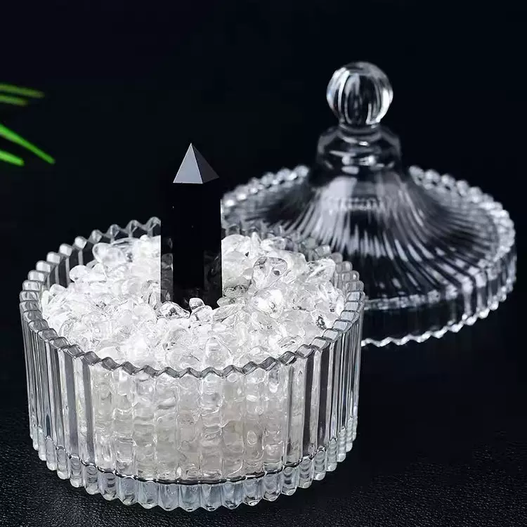 消磁石＋消磁碗批发水晶消磁净化华盒水晶碗专用玻璃碗白水晶消磁