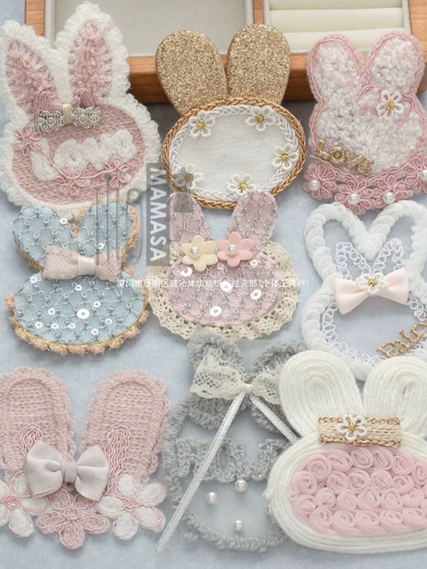Аппликация «зайка» с вышивкой и стразами для DIY-одежды и чехлов