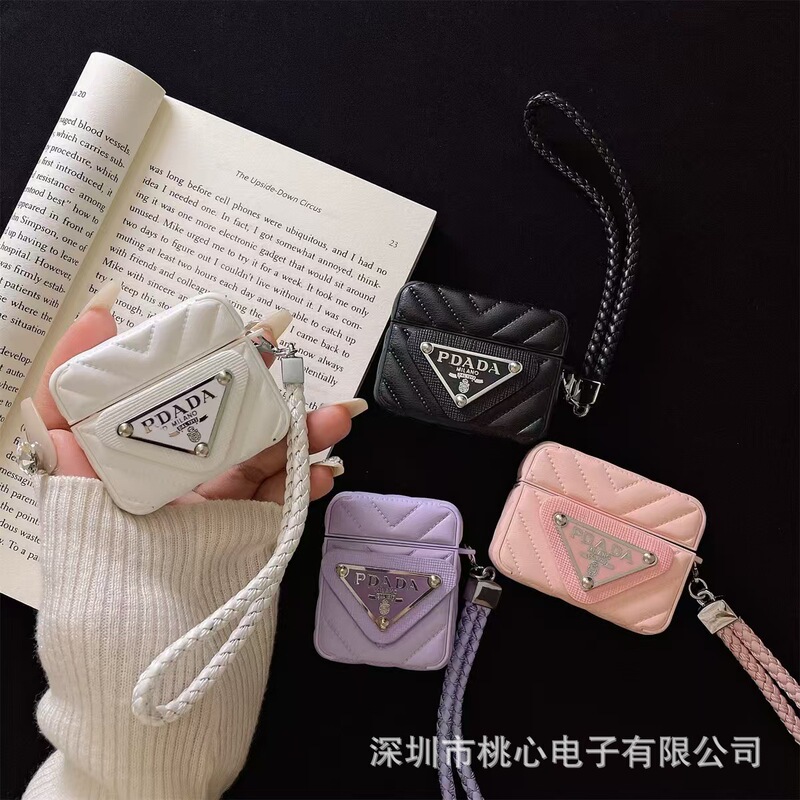 Luxury Triangle Dark Airpods Pro2 Square Leather Headset Apple Airpods1/2