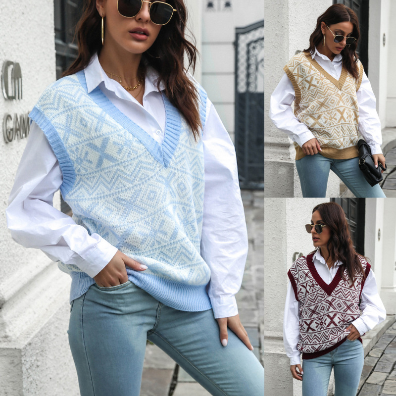 Autumn and Winter new cross-border European and American popular women's clothing Amazon independent station knitted vest Christmas sweater