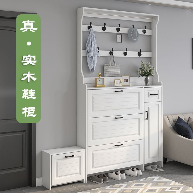Solid Wood Ultra-Thin Tipping Bucket Shoe Cabinet for Home Entrance Large Capacity Entrance Door Corridor Storage Artifact Storage Entrance Cabinet