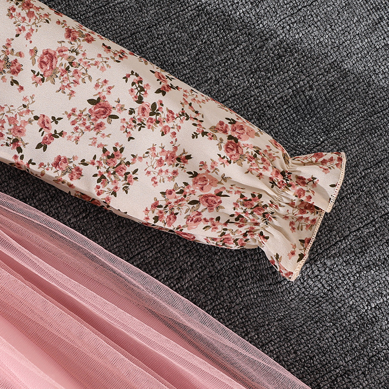 Mädchen Blumenkleid Mit Kragen Und Langarm Im Mesh Prinzessin Stil_voghion.com