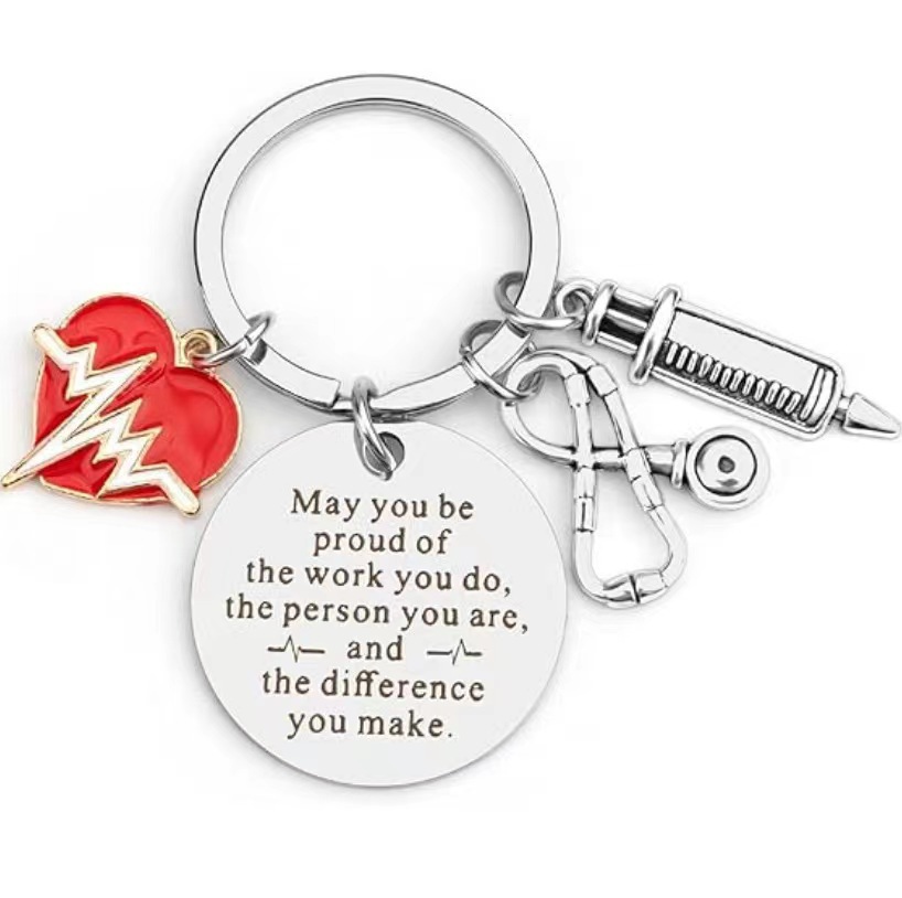 Keychain Classification Modern Style Letter Heart Shape Syringe 201 Stainless Steel International Nurses Day Unisex Keychain