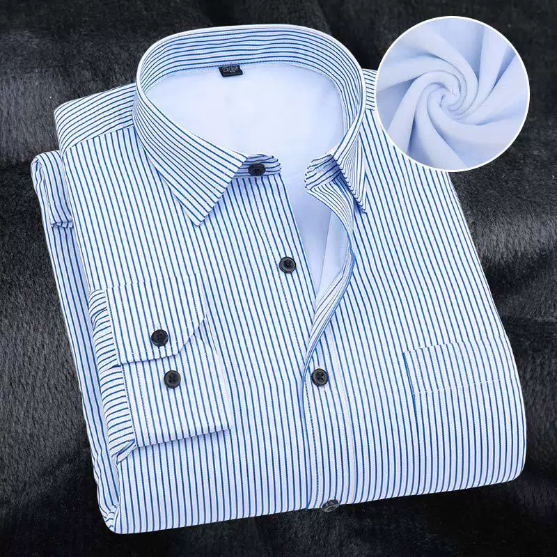 Фабрика прямых продаж мужской бизнес-теплая хлопчатобумажная рубашка плюшевая толстая полоска сплошной цвет большой размер зимнего арта