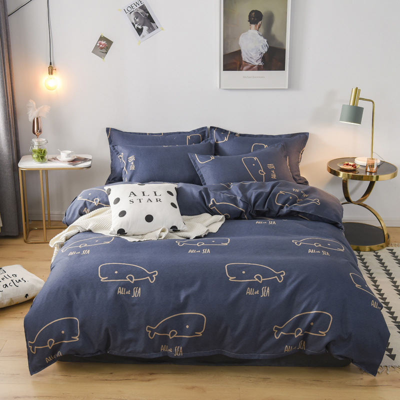 A類母子級ins小清新純綿磨毛四点セット肌シーツ水洗綿布団カバー寮三点セット